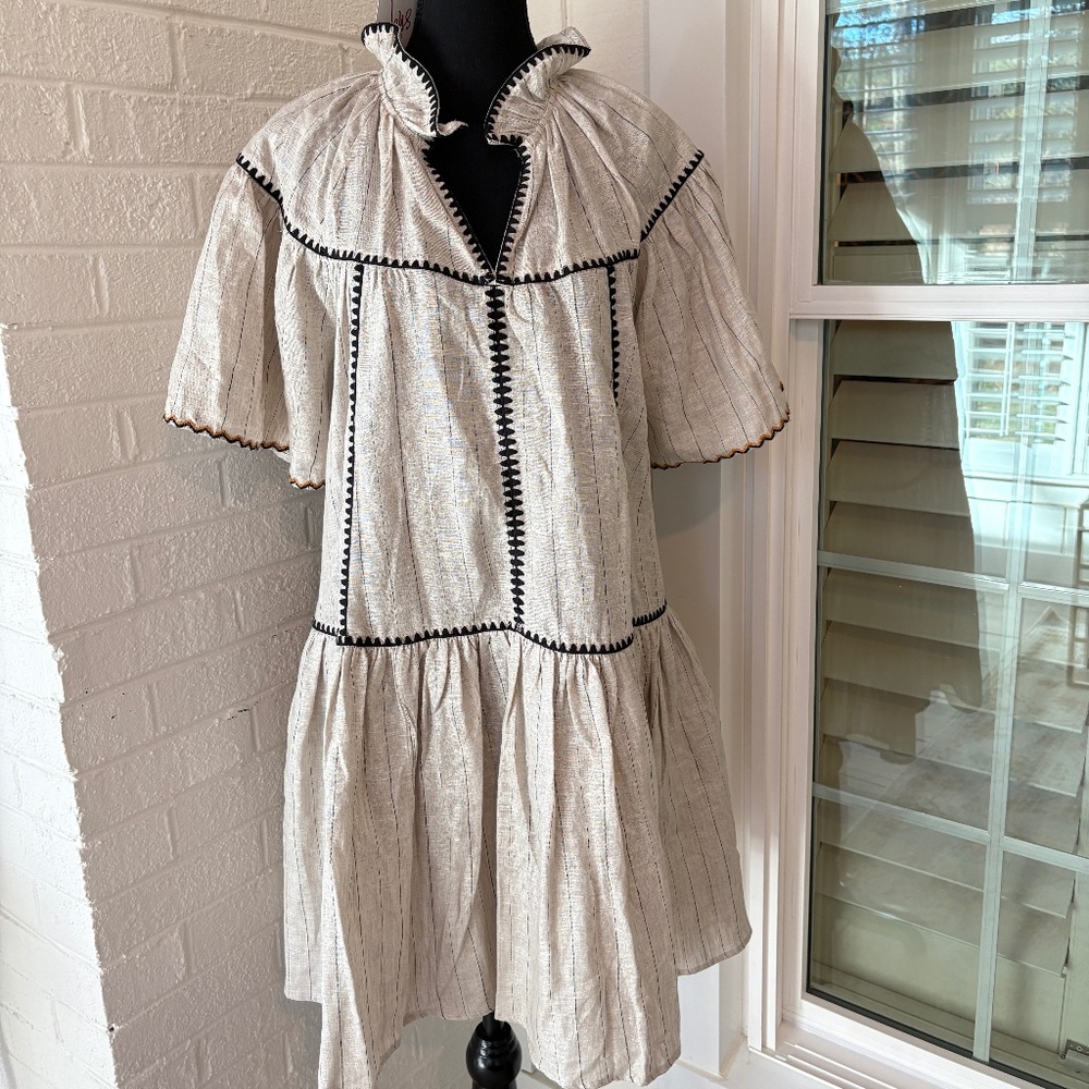 Karlie Hazel Contrast Trim Dress in Natural Black NWT Size S